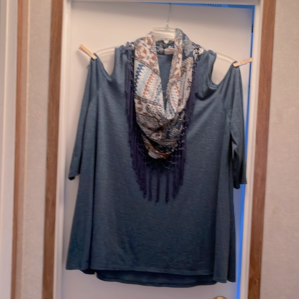 Style & Co Cold Shoulder 3/4 Sleeve Blouse w/ Detachable Scarf